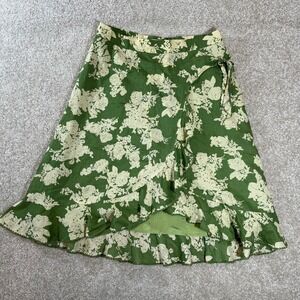 Banana Republic Floral‎ Wrap Skirt Ruffle Hem Green Beige Size 0 Cotton